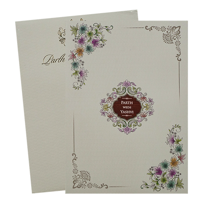 Grey Padded Floral Wedding Card-KRC31260