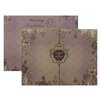 Check out Purple Floral Gold Padded Wedding Card at best price.✅WhatsApp Support ✅Express Delivery.|King of cards.