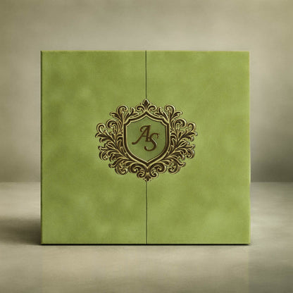 Green Emblem Wedding Invitation Box-KMMEX8390