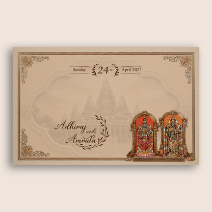 Brown Lord Balaji Padmavathi Floral Invitation Card - KPR07040