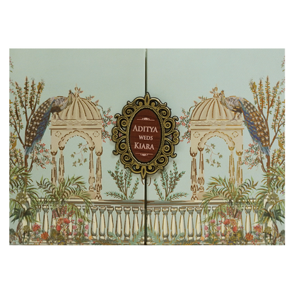 Royal Peacock Pastel Green Wedding Card - KFR16390