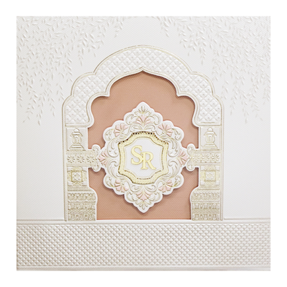 Cream Laser Cut Padded Heritage Couple Wedding Card-KMMWD1125