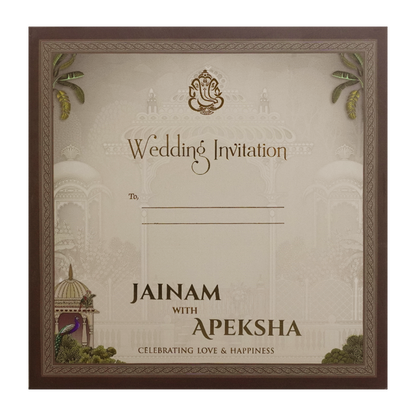 Brown Garden Padded Wedding Card - KSH72740