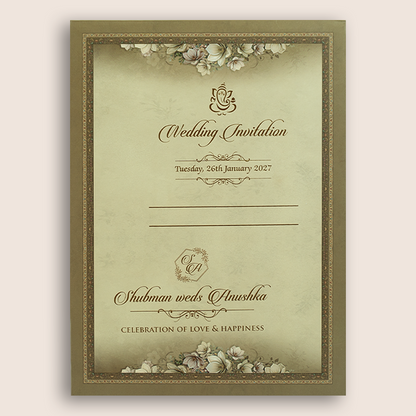 Olive Green Floral Padded Door Style Wedding Card - KRB10660