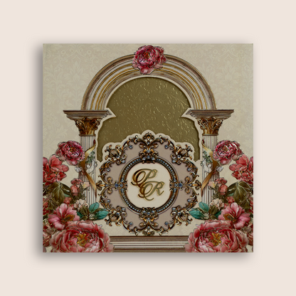 Ivory Embossed Floral Arch Padded Invitation Card - KPR026070