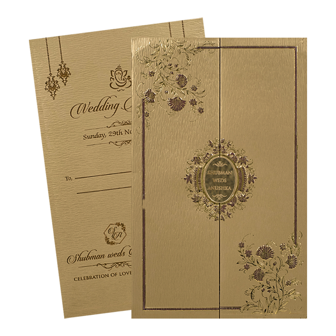 Luxury Golden Floral Padded Wedding Card-KRB09341