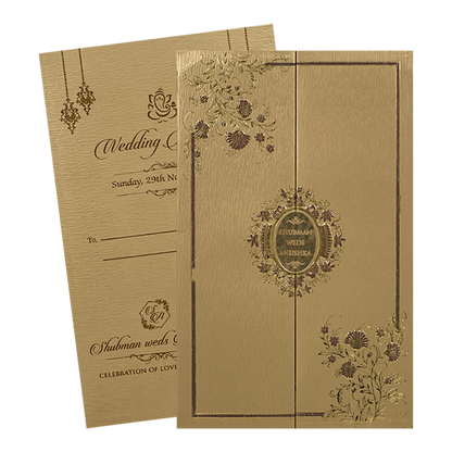 Luxury Golden Floral Padded Wedding Card-KRB09341