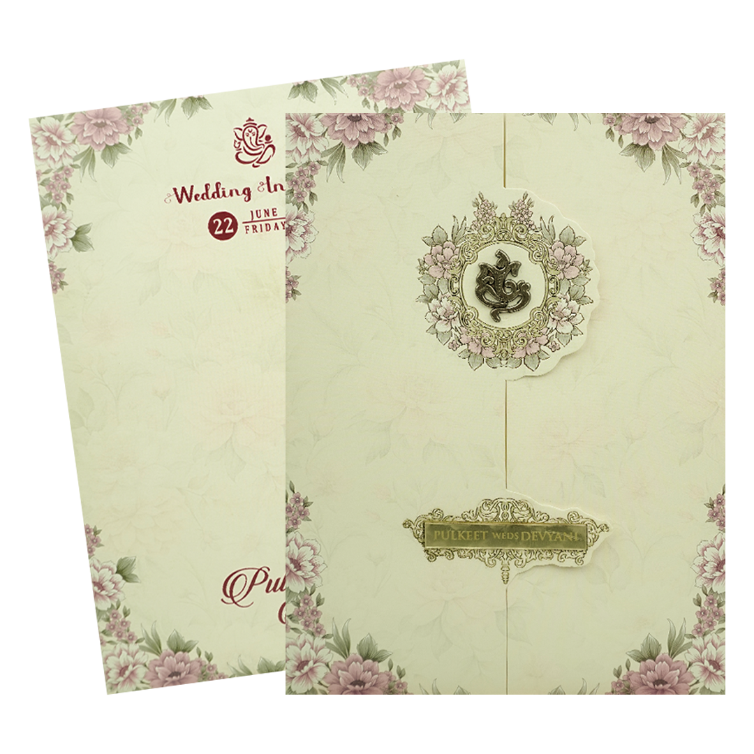Cream Plum Floral Wedding Card-KJTS1841
