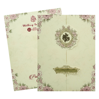 Cream Plum Floral Wedding Card-KJTS1841