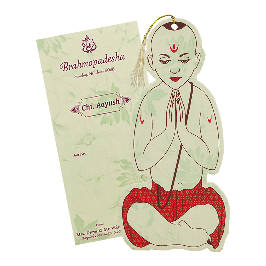 Cream Thread Ceremony Invitation Card-KNPD3217