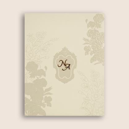 White Grey Floral Embossed Padded Invitation Card - KPR010200