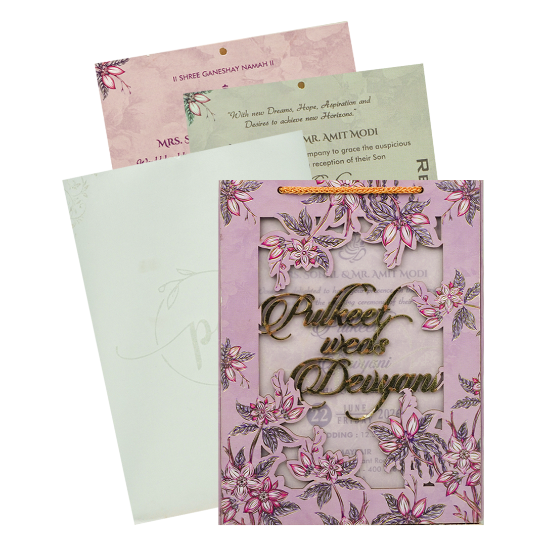 Purple Pink Floral Laser-Cut Wedding Card-KJTS1716