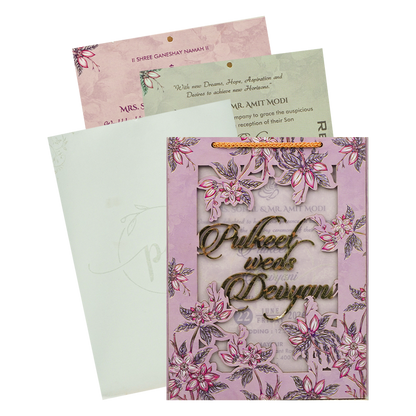 Purple Pink Floral Laser-Cut Wedding Card-KJTS1716