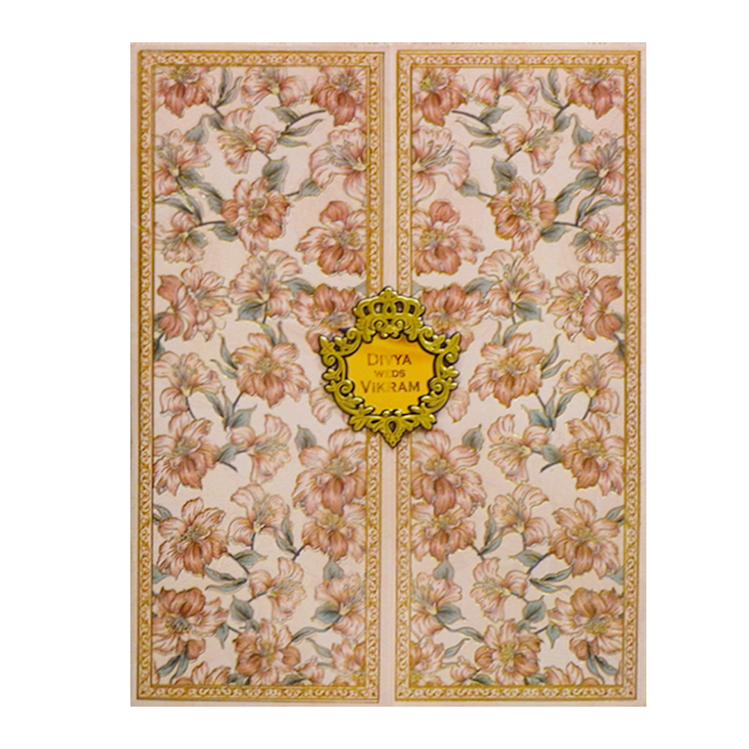 Peach Hibiscus Floral Door Invitation-King of Cards