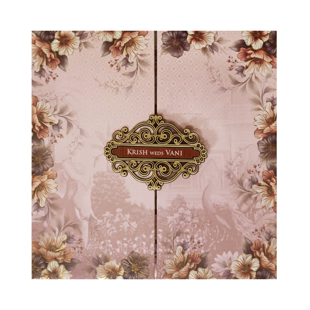 Pink Padded Floral Door Wedding Card - KVN07650
