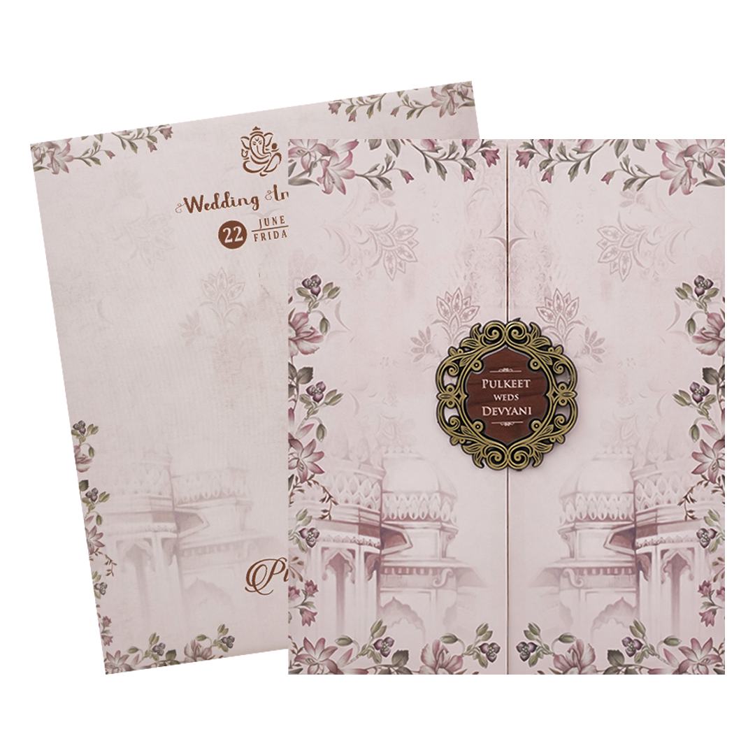Pastel Pink Floral Palace Wedding Card-KJTS1810