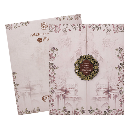 Pastel Pink Floral Palace Wedding Card-KJTS1810