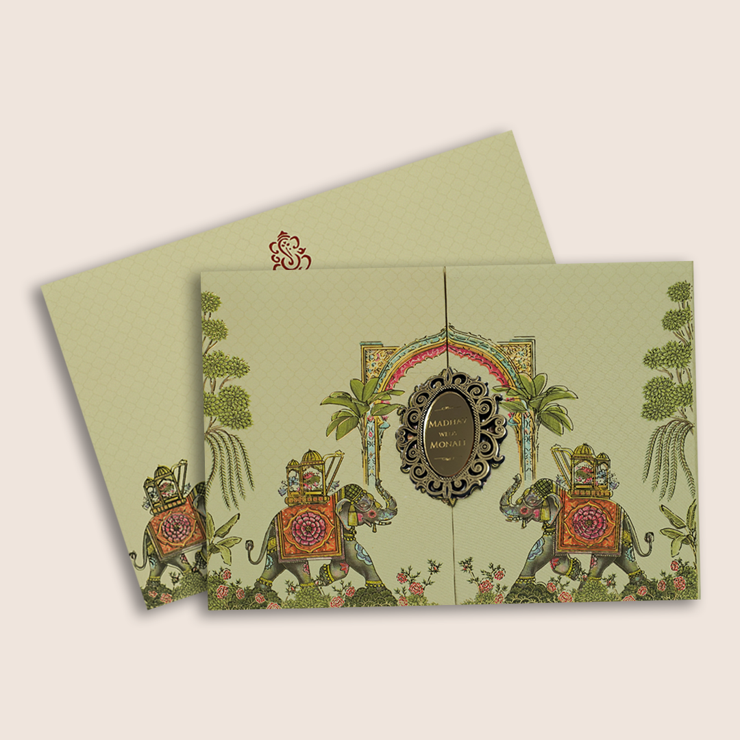 Cream Royal Elephant Arch Wedding Card - KJTS3674