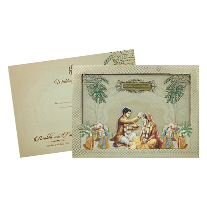 Gold Traditional Laser Cut Padded Wedding Card-KJTS3688