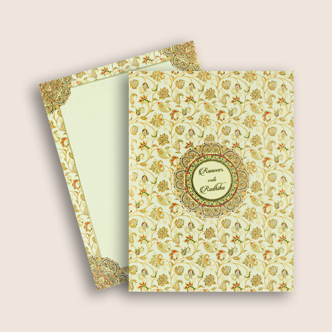 Cream Floral Pattern Wedding Card - KAA05030
