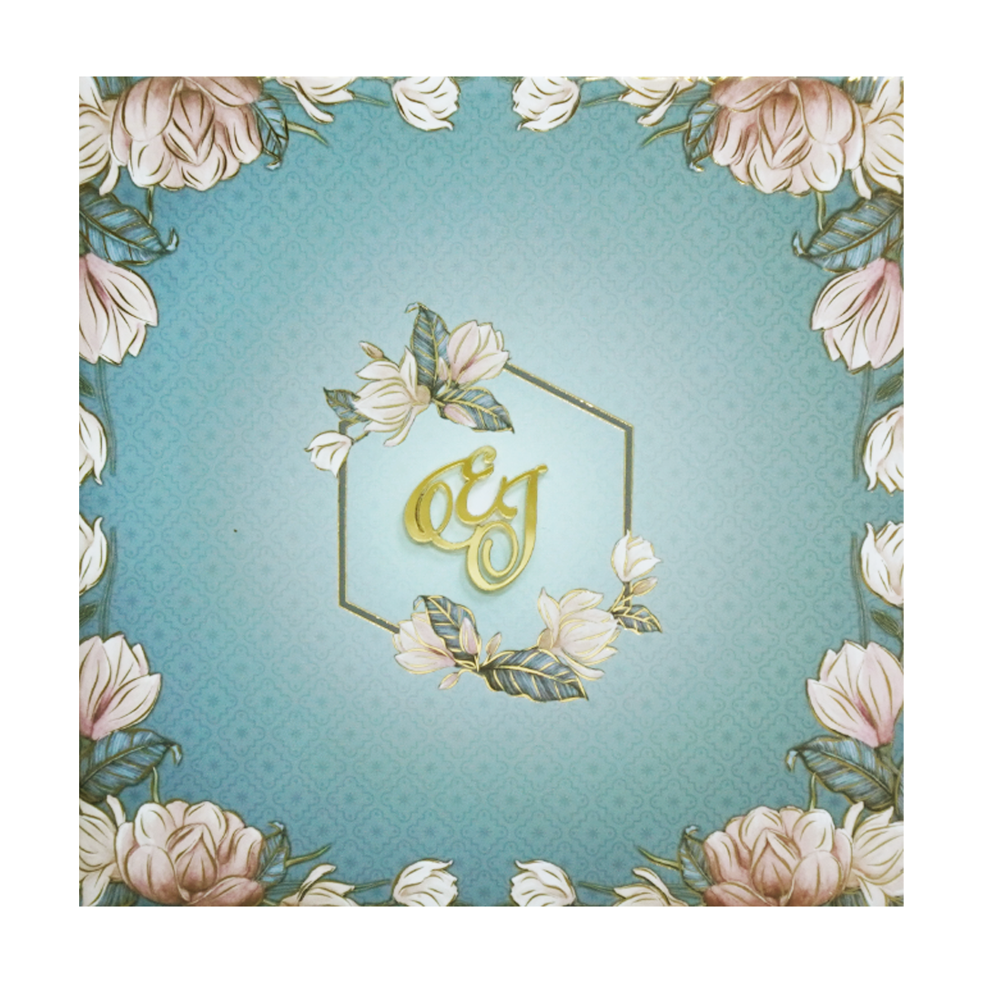 Pastel Blue Floral Envelope Padded Invitation Card - KVN07480