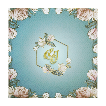 Pastel Blue Floral Envelope Padded Invitation Card - KVN07480