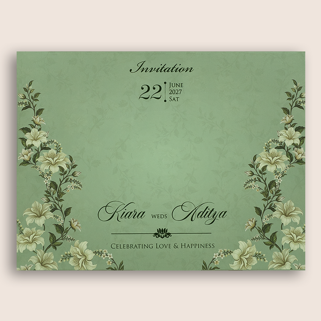 Mint Green Floral MDF Laser Cut Invitation Card - KFR17080