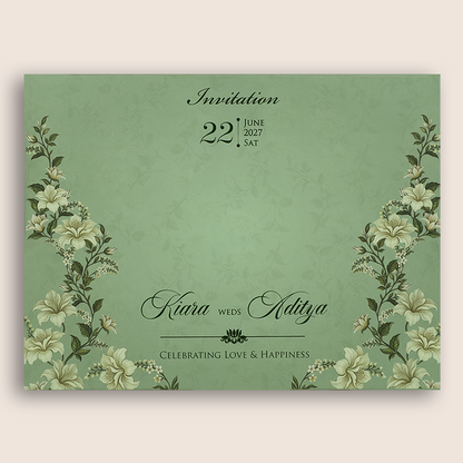 Mint Green Floral MDF Laser Cut Invitation Card - KFR17080