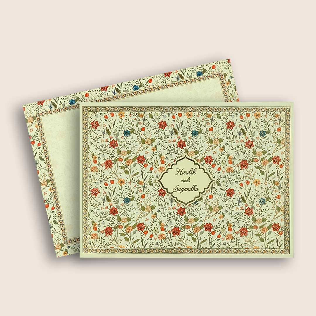 White Floral Colourfull Padded Wedding Card - KAA05470