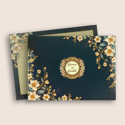 Royal Blue Floral Padded Wedding Card - KAA06000