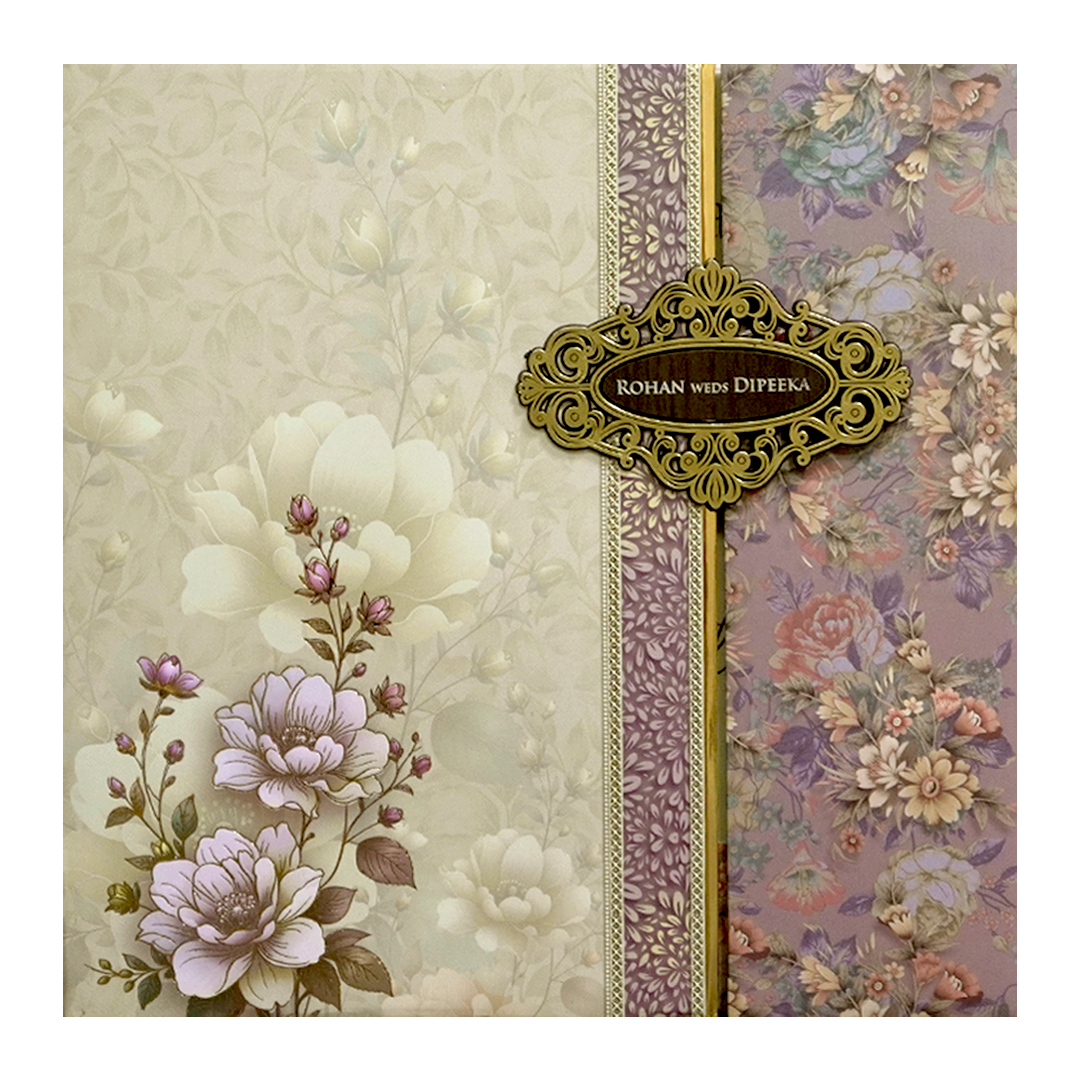 Cream Floral Bouquet Padded Wedding Card - KSH72610