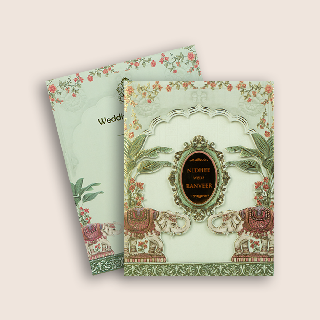 Grey Elephant Laser Cut Padded Wedding Card - KVN07720