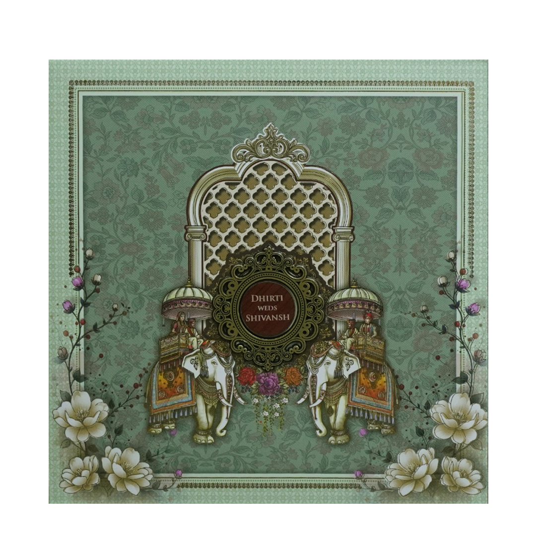 Green Palace Padded Wedding Card - KSH72720