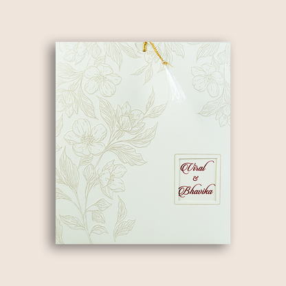 White Embossed Floral Wedding Invitation - KMARA560