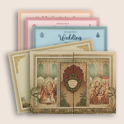 Grey Padded Palace Door Style Invitation Card - KSH72950