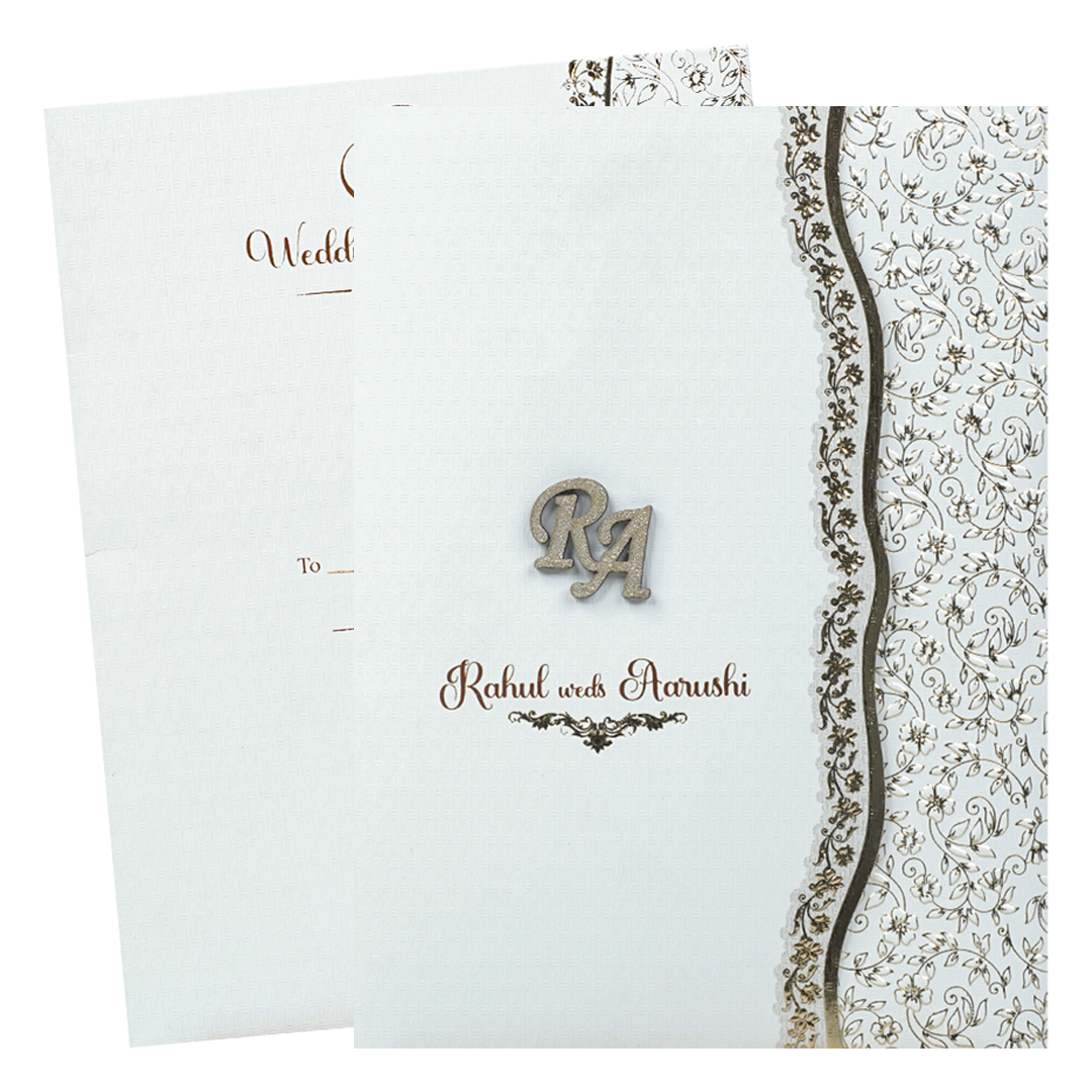 White Gold Lace Wedding Card-KSI64980