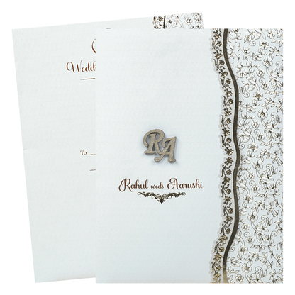 White Gold Lace Wedding Card-KSI64980