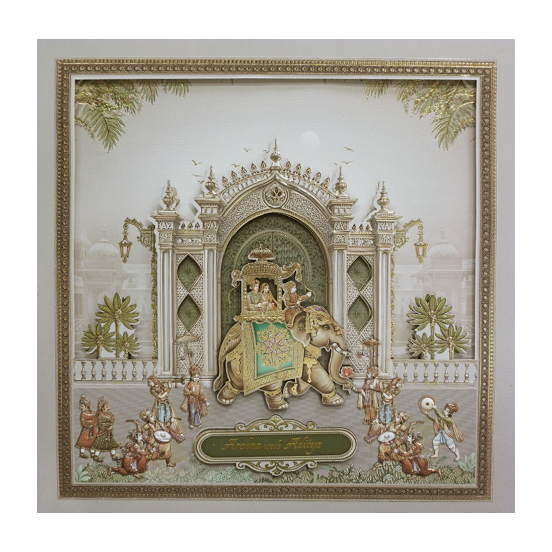 Grey Laser Cut Floral Padded Wedding Card-KMMEX8040