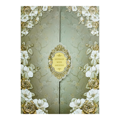 Royal Grey Embossed Gold Foil Door Style Wedding Invitation Card-KRB09040