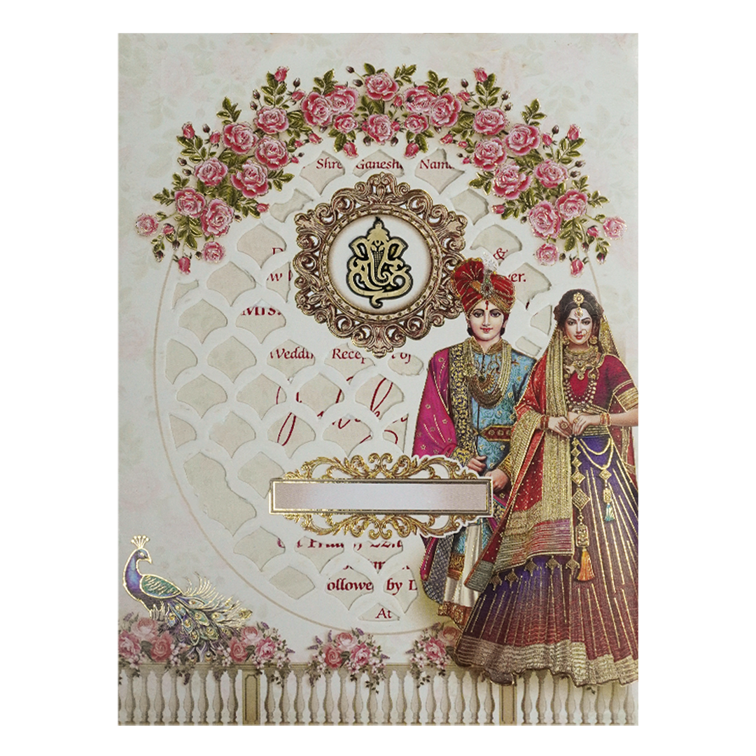 Cream Floral Laser-cut Wedding Card - KSH73220