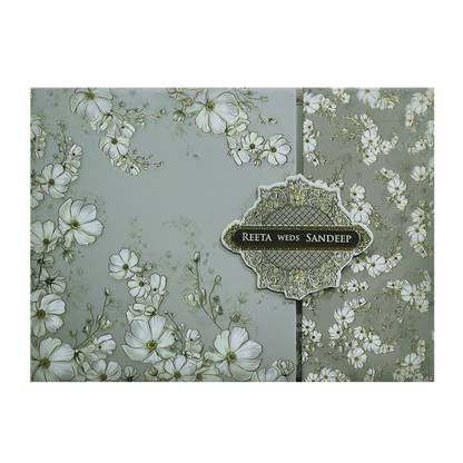 Grey Floral Padded Wedding Card - KSH72960