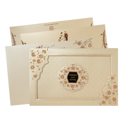 Peach Gold Floral Padded Wedding Card-KSSC2150