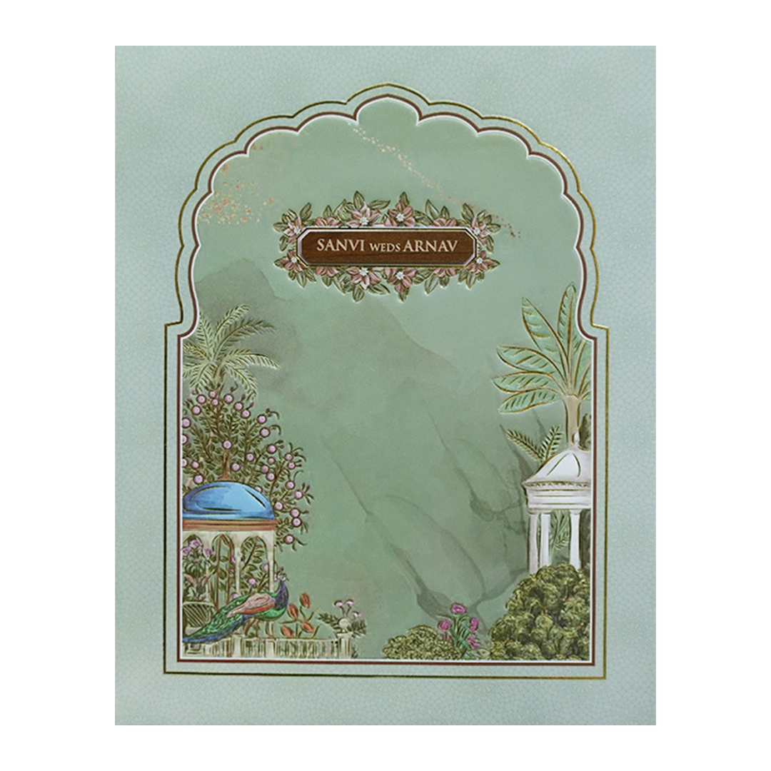 Pastel Green Padded Garden Wedding Card- KVN07710