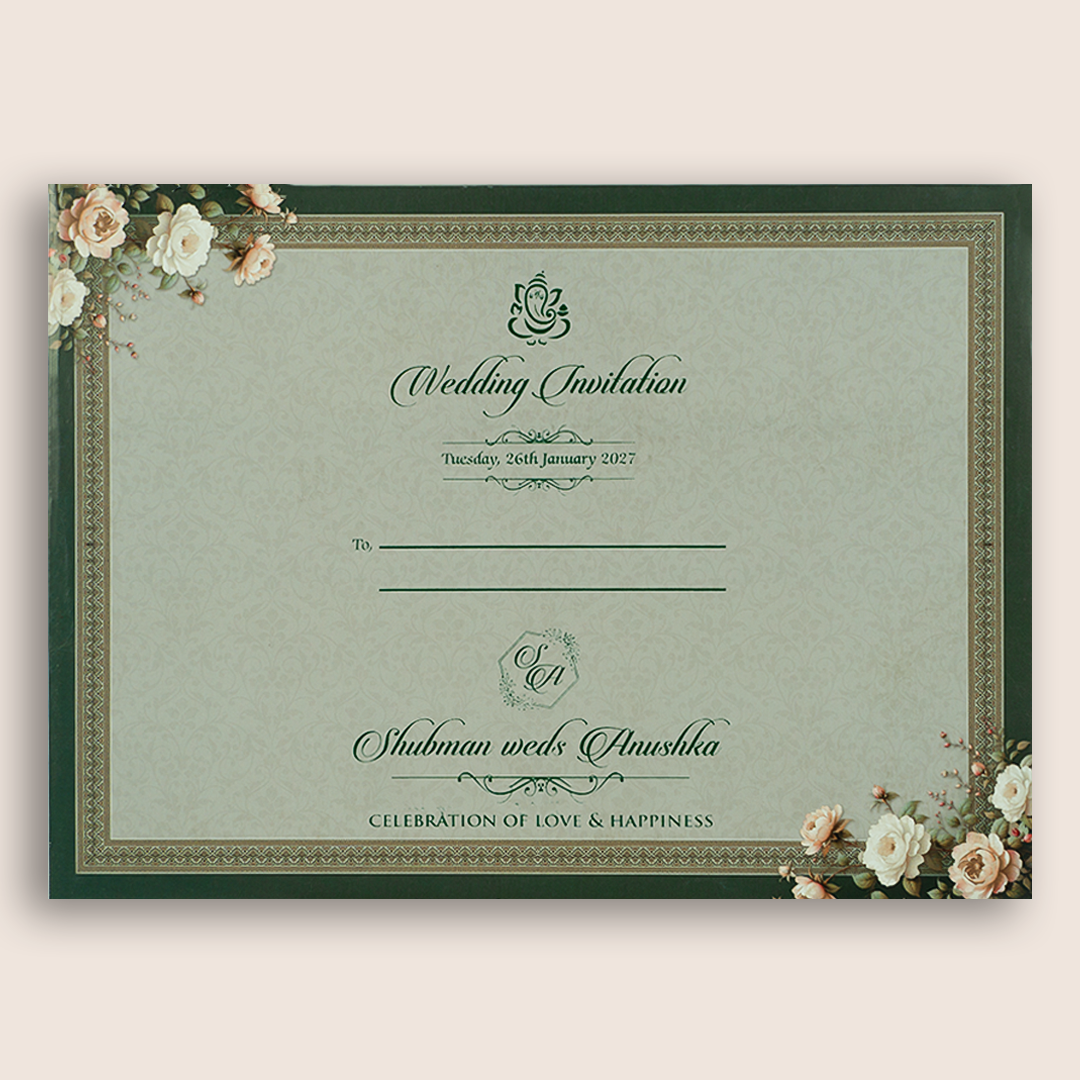 Green Floral Padded Door Style Wedding Invitation - KRB10650