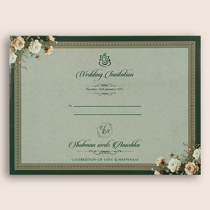 Green Floral Padded Door Style Wedding Invitation - KRB10650