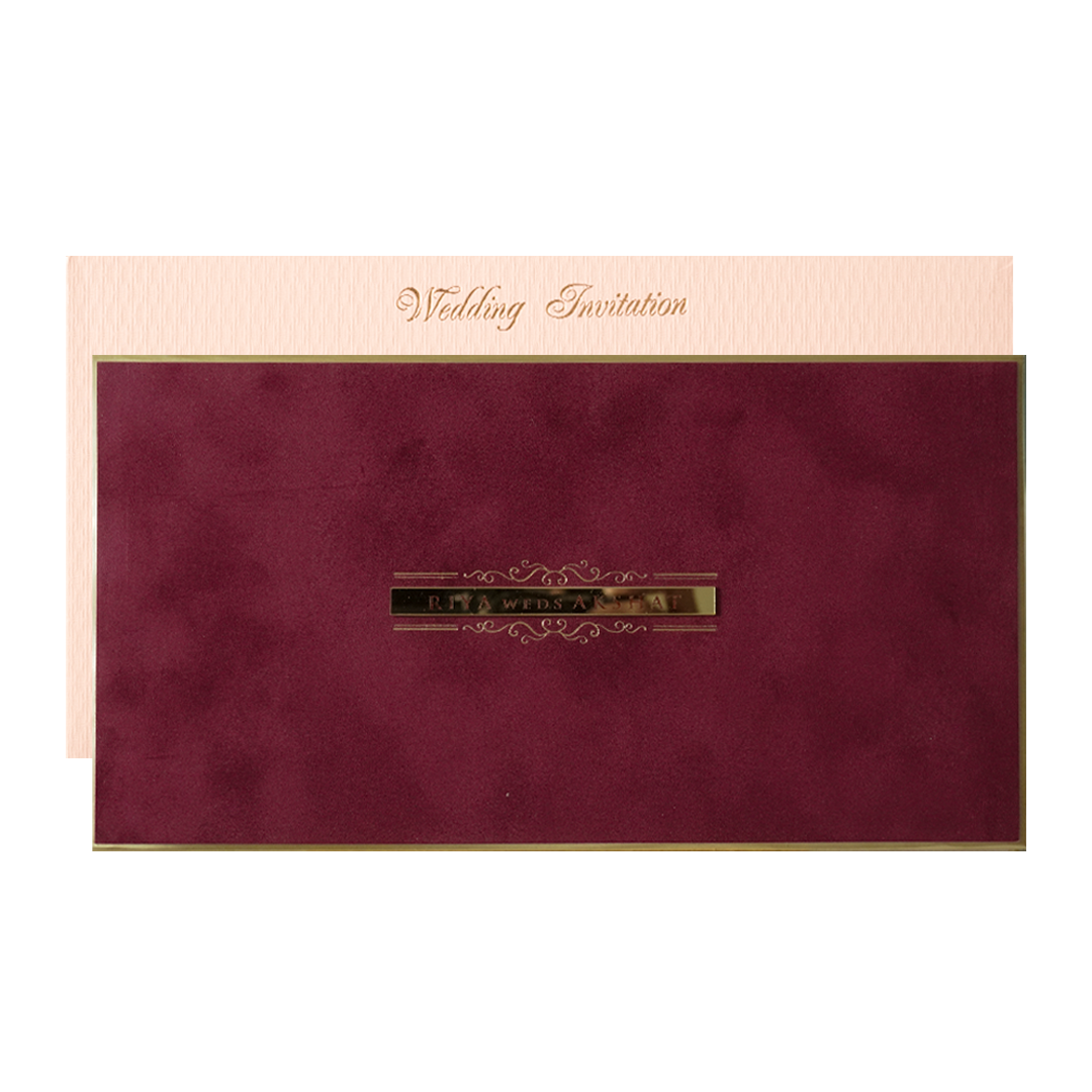 Maroon Simple Padded Wedding Card-KMMWD1170