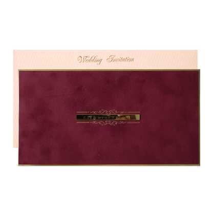 Maroon Simple Padded Wedding Card-KMMWD1170