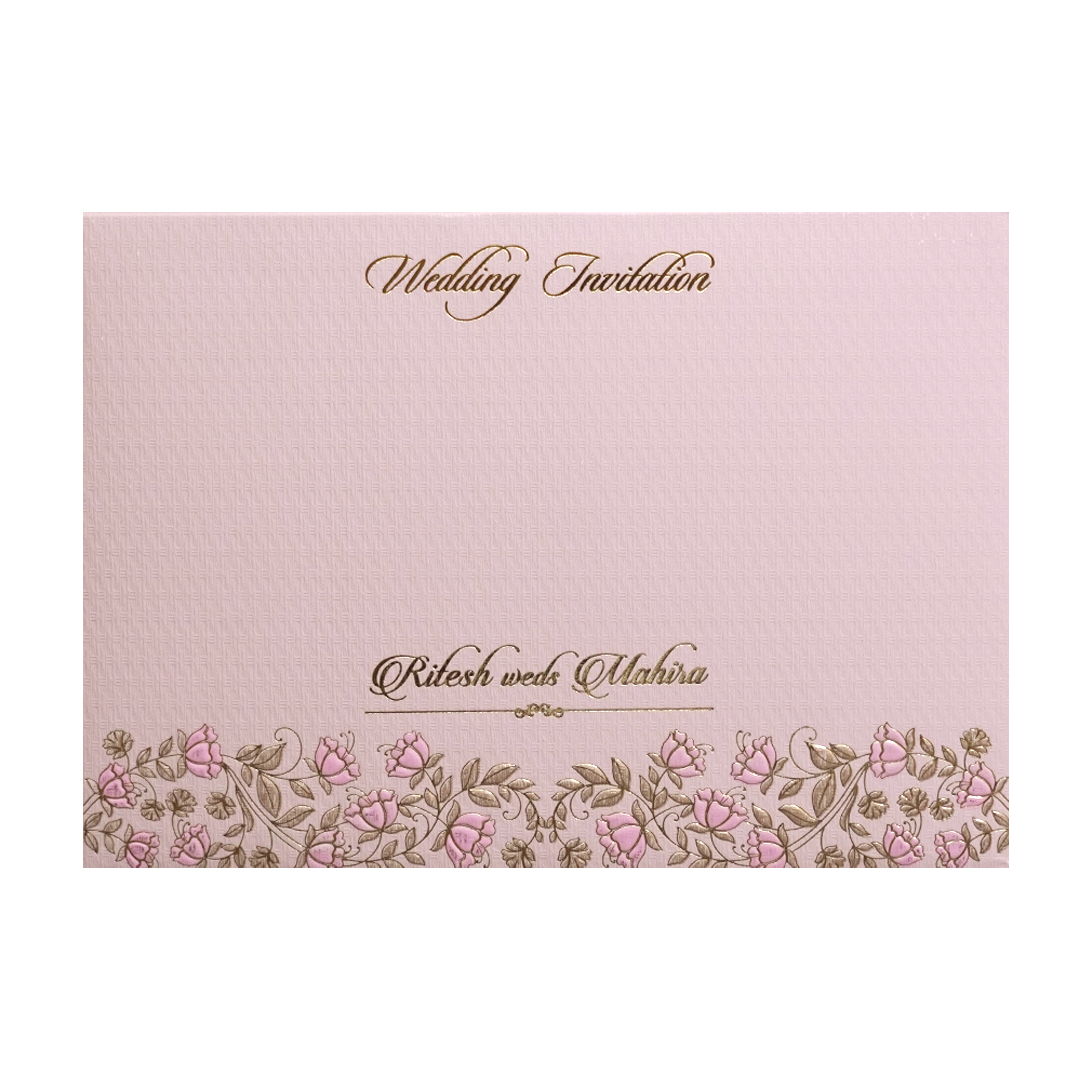 Pink Embossed Floral Padded Wedding Card-KMMWD1121