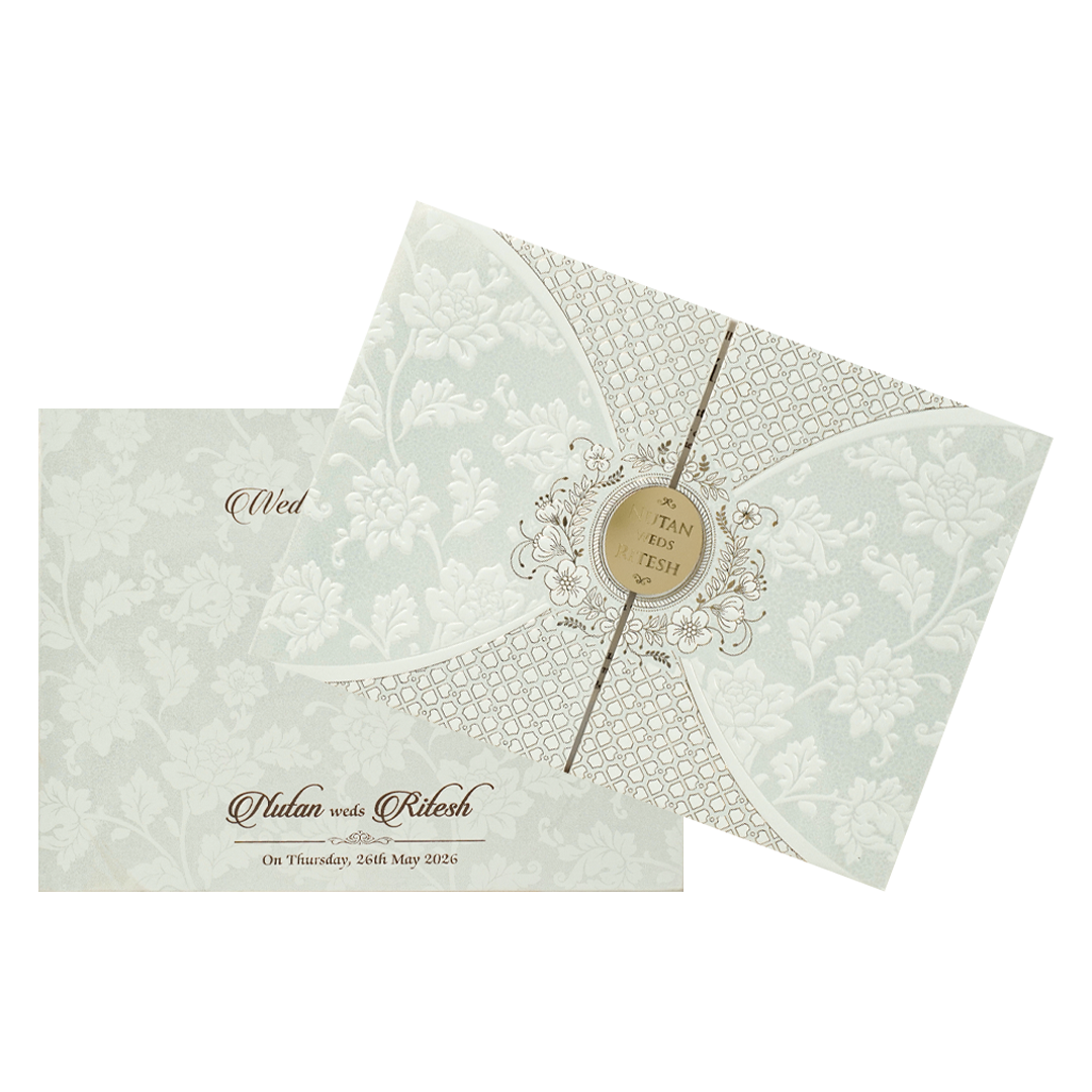 White Circle Floral Padded Wedding card-KRE28330
