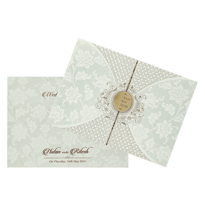White Circle Floral Padded Wedding card-KRE28330